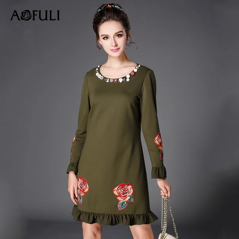 AOFULI L- 3XL 4XL 5XL Plus size Dress Autumn Winter 2017 Women Long sleeve Floral Embroidery Ruffles Hem Casual Loose Dresses
AOFULI L- 3XL 4XL 5XL Plus size Dress Autumn Winter 2017 Women Long sleeve Floral Embroidery Ruffles Hem Casual Loose Dresses