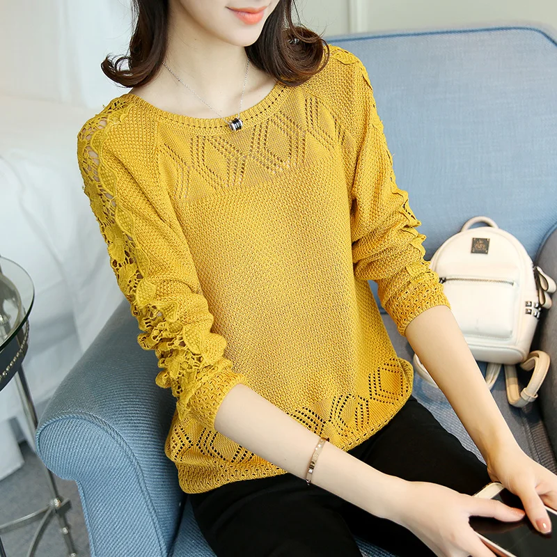 Fashion Women Spring Autumn Pullovers Long Sleeve Slim Lady's Knitted Sweaters Lace Style Womens Hollow Out Top Pullovers White
Fashion Women Spring Autumn Pullovers Long Sleeve Slim Lady's Knitted Sweaters Lace Style Womens Hollow Out Top Pullovers White