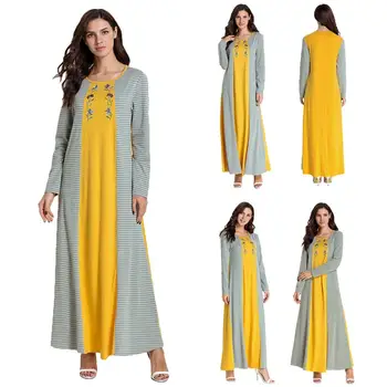 Stripe Patchwork Abaya Kaftan Women Muslim Long Sleeve Maxi Dress Loose Jilbab Arab Robe O-neck Islamic Clothing Embroidery New
Stripe Patchwork Abaya Kaftan Women Muslim Long Sleeve Maxi Dress Loose Jilbab Arab Robe O-neck Islamic Clothing Embroidery New