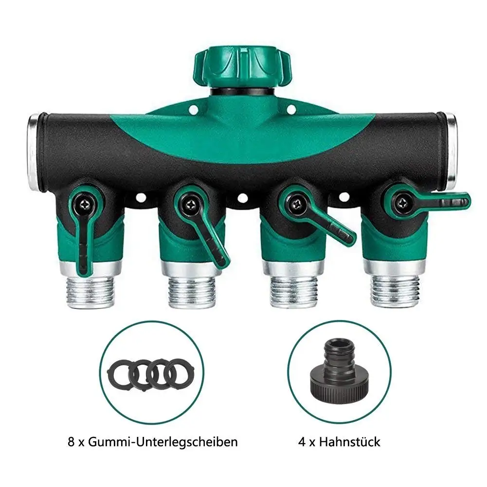 4-way distributor, water flow regulable and lockable - optimal faucet distributor for practical use in the garden, household a
4-way distributor, water flow regulable and lockable - optimal faucet distributor for practical use in the garden, household a
