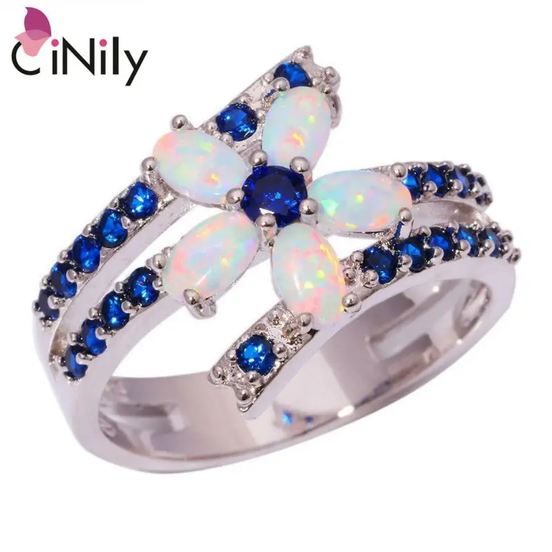 

New Arrived ! Flower ! Wholesale & Retail For Women Jewelry White Fire Opal Cubic Zirconia Silver Plated Ring Size 7 8 9 OJ6201