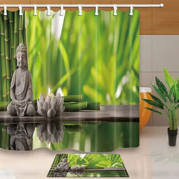 Bathroom Shower Curtains Buddha Statue Bamboo Bath Screens Home Decor Polyester Fabric Waterproof and Mildew Proof with 12 Hooks
Bathroom Shower Curtains Buddha Statue Bamboo Bath Screens Home Decor Polyester Fabric Waterproof and Mildew Proof with 12 Hooks