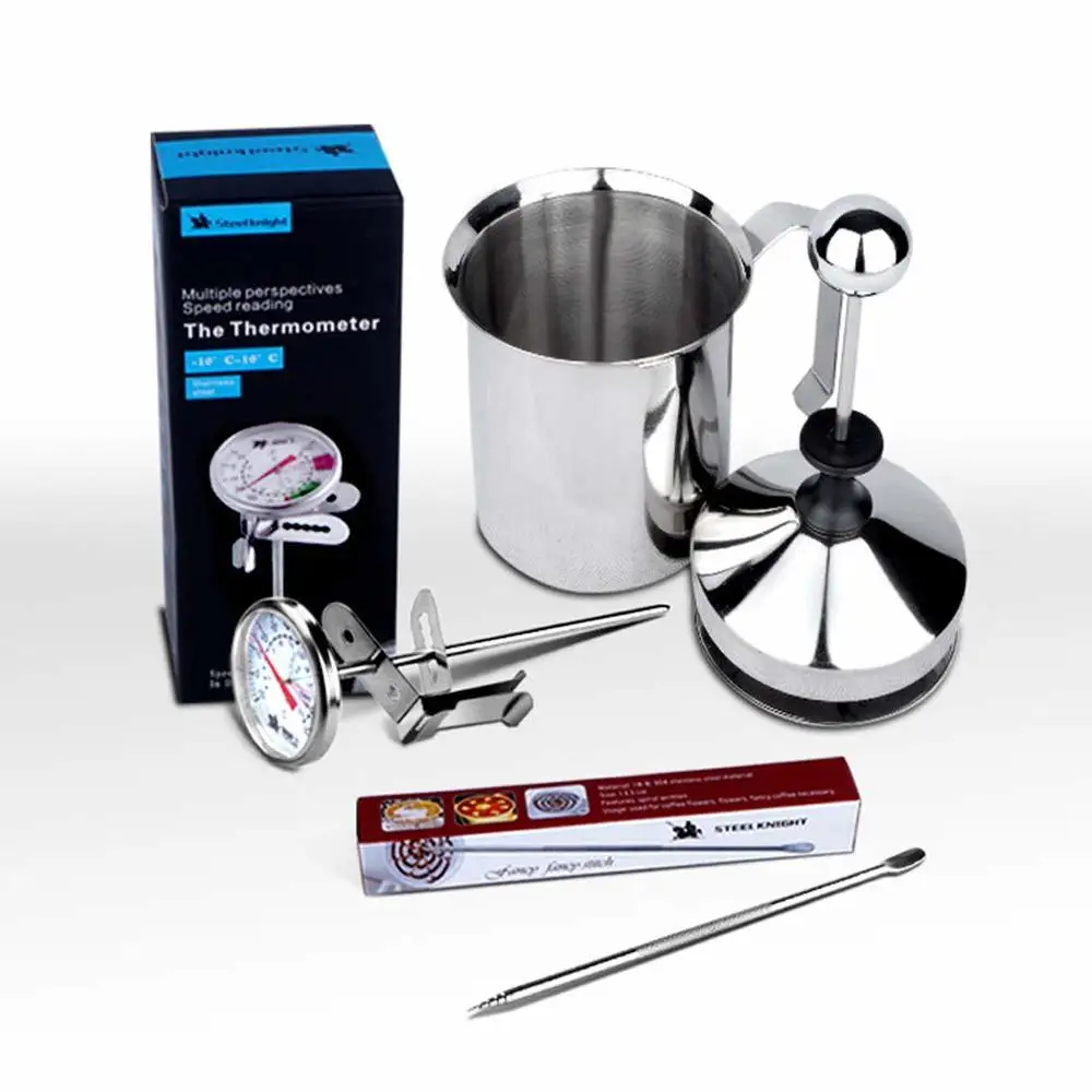 Coffee set-Manual Milk Frother with Latte Pen Dial and Thermometer French Press Coffee Maker Stainless Steel Pump Milk Foamer
Coffee set-Manual Milk Frother with Latte Pen Dial and Thermometer French Press Coffee Maker Stainless Steel Pump Milk Foamer