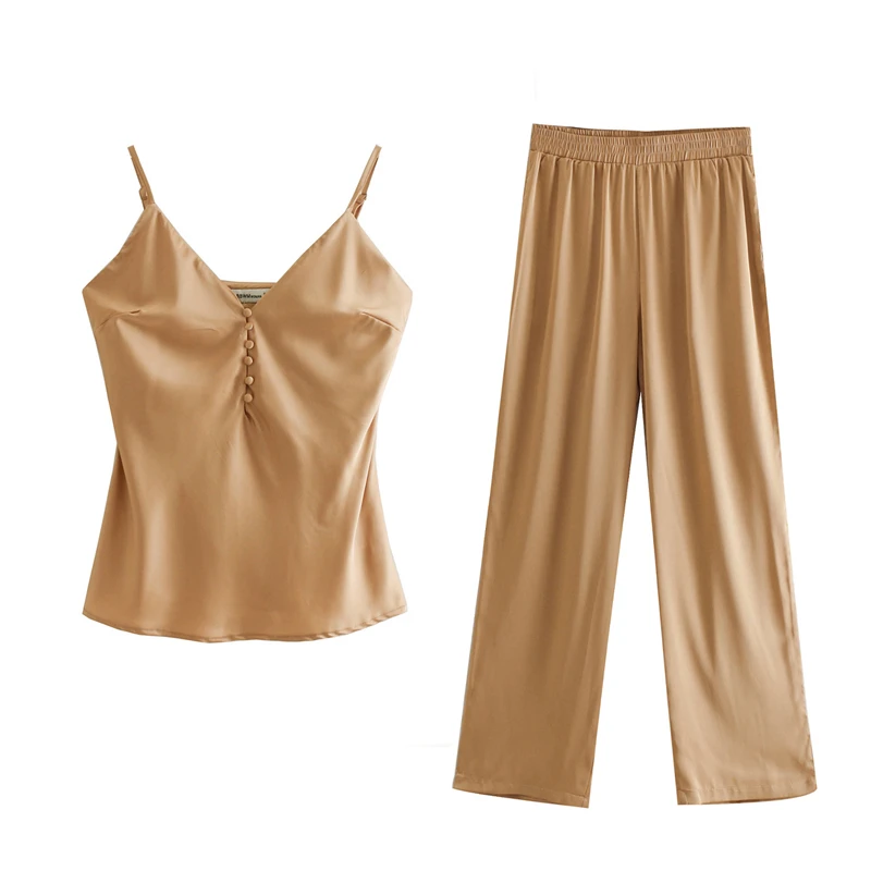 Summer Women Camis Top Sets High Waist Straight Stain Pants Sexy Clothing Women Two Piece Outfits WB9281 9282
Summer Women Camis Top Sets High Waist Straight Stain Pants Sexy Clothing Women Two Piece Outfits WB9281 9282
