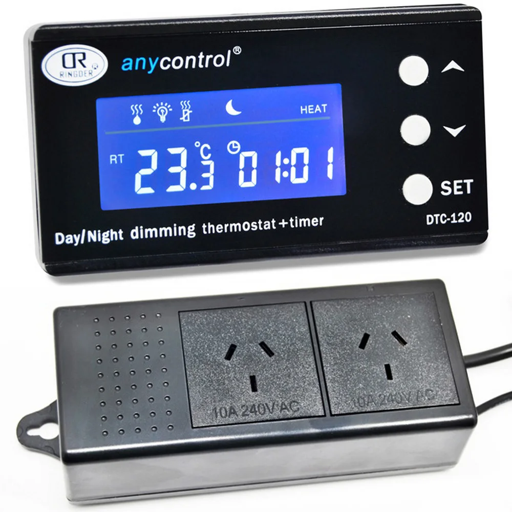DTC-120 Digital Thermostat Temperature Controller Waterproof Sensor US EU Plug Outlet LCD 2 Stage Heating Cooling Mode
DTC-120 Digital Thermostat Temperature Controller Waterproof Sensor US EU Plug Outlet LCD 2 Stage Heating Cooling Mode