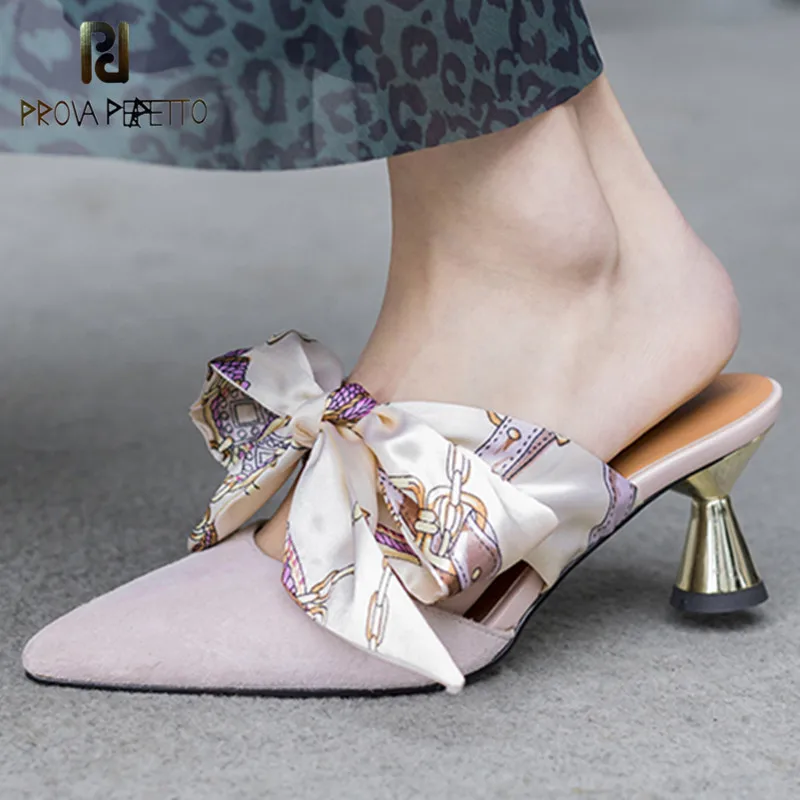 Prova Perfetto New Silk Ribbon Bowknot Women Shoes Pointed Toe Strange Heel Mules Shoes Woman Real Leather High Heel Slippers
Prova Perfetto New Silk Ribbon Bowknot Women Shoes Pointed Toe Strange Heel Mules Shoes Woman Real Leather High Heel Slippers