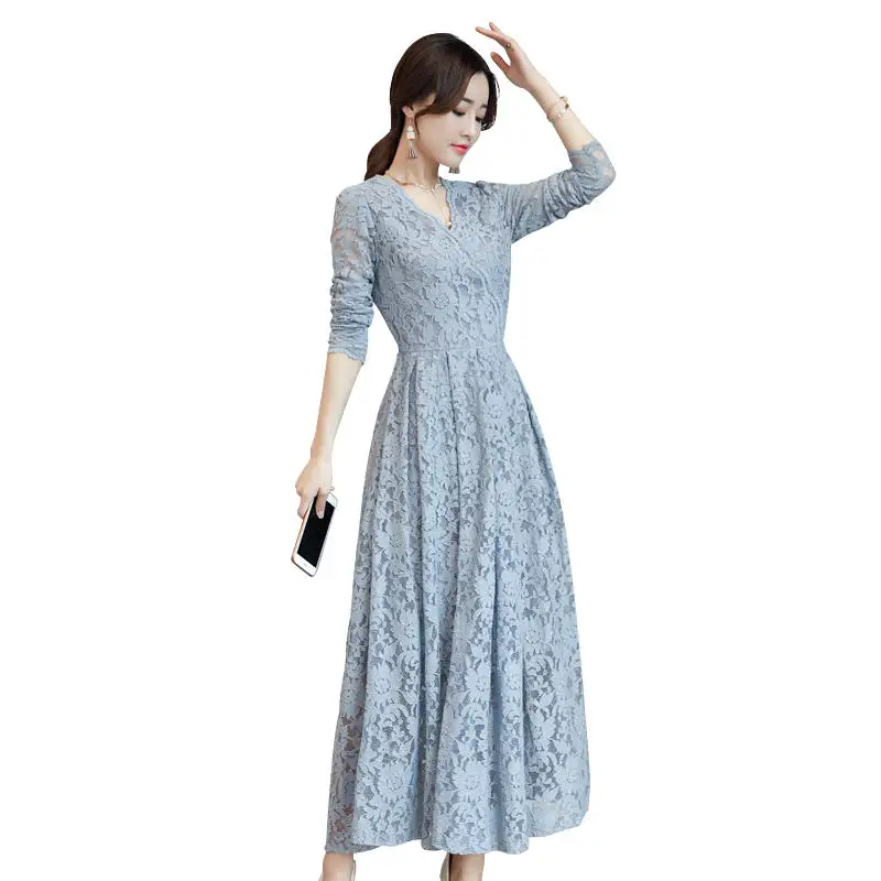Elegant Lace Dress Spring V-Neck Vestidos Fashion Maxi Long Dress Robe Femme Long Sleeve Casual Women Party Dress Jurken C4010
Elegant Lace Dress Spring V-Neck Vestidos Fashion Maxi Long Dress Robe Femme Long Sleeve Casual Women Party Dress Jurken C4010