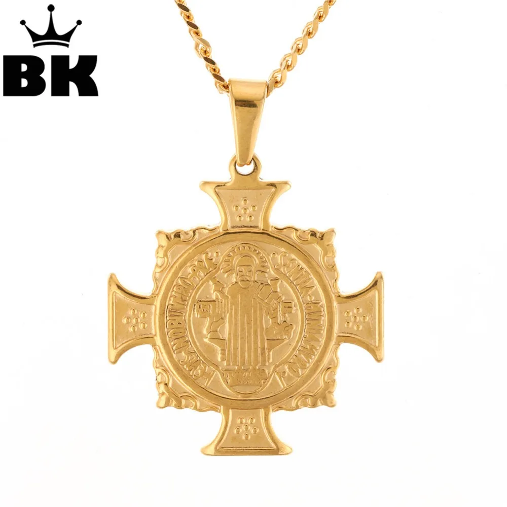 THE BLING KING 316L Stainless Steel Saint Benedict of Nursia Cross Medal Pendant Hip Hop Jewelry with 3mm 24inch Cuban Chain
THE BLING KING 316L Stainless Steel Saint Benedict of Nursia Cross Medal Pendant Hip Hop Jewelry with 3mm 24inch Cuban Chain