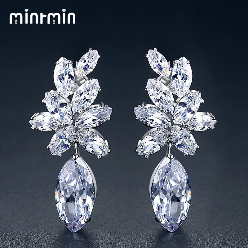 Minrmin Trendy Cluster Clear CZ Leaf Shape Dangle Earrings for Woman White Gold Color Fashion Bride Wedding Party Jewelry EH1057
Minrmin Trendy Cluster Clear CZ Leaf Shape Dangle Earrings for Woman White Gold Color Fashion Bride Wedding Party Jewelry EH1057