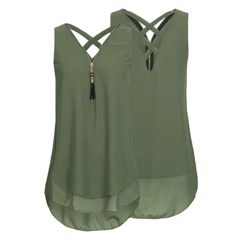 New Fashion Women Sleeveless Zipper Crossover Pure Color Chiffon Shirts Blouse Blusas Mujer De Moda 2019
New Fashion Women Sleeveless Zipper Crossover Pure Color Chiffon Shirts Blouse Blusas Mujer De Moda 2019