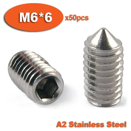 50pcs DIN914 M6 x 6 A2 Stainless Steel Screw Cone Point Hexagon Hex Socket Set Screws
50pcs DIN914 M6 x 6 A2 Stainless Steel Screw Cone Point Hexagon Hex Socket Set Screws