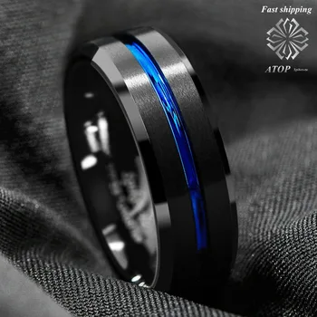 8mm Men's Wedding ring Tungsten Carbide Ring Black Brushed Blue Stripe Free Shipping
8mm Men's Wedding ring Tungsten Carbide Ring Black Brushed Blue Stripe Free Shipping