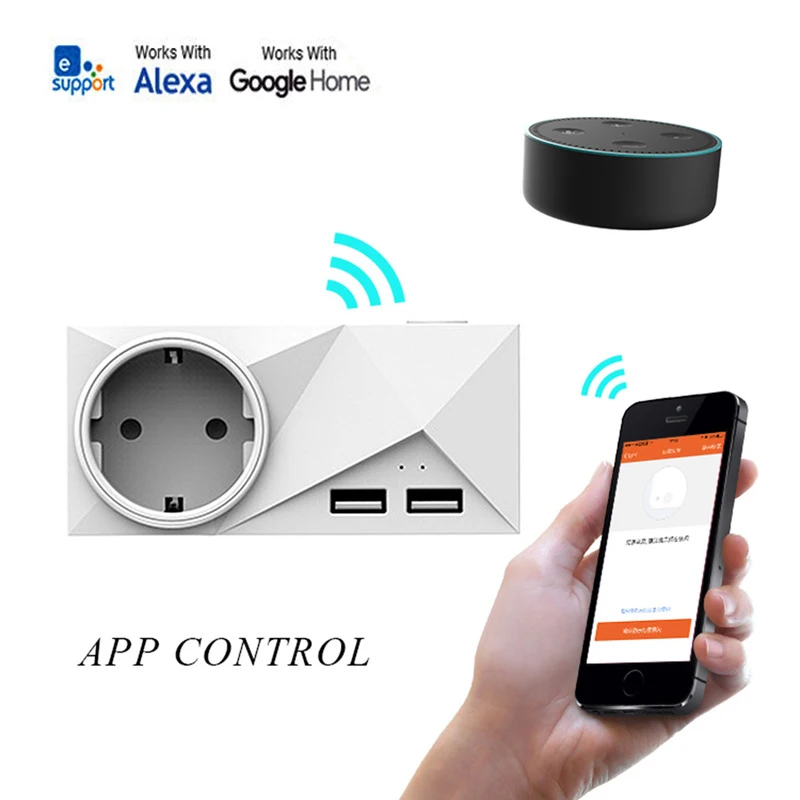 Smart home wifi socket EU outlet plug work for Alexa Google home Voice control smart power switch with Daul USB charging ports
Smart home wifi socket EU outlet plug work for Alexa Google home Voice control smart power switch with Daul USB charging ports