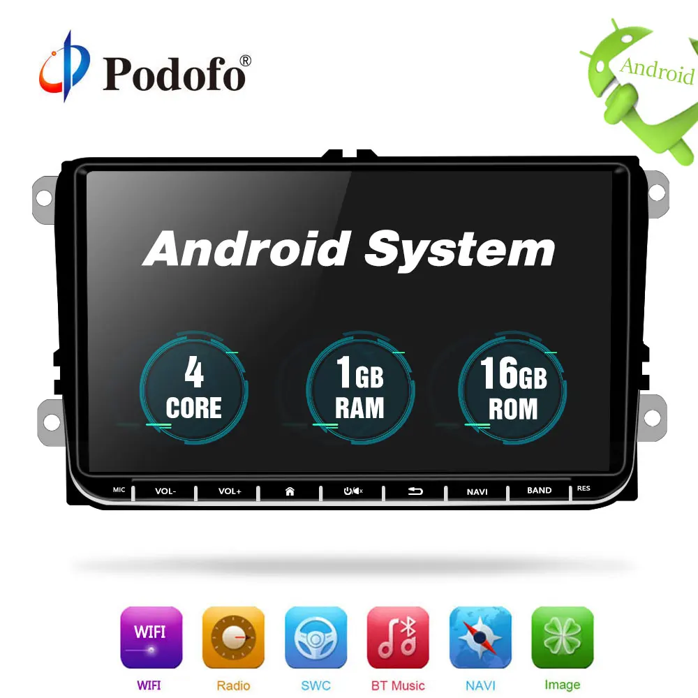 

Podofo Car Multimedia player Android GPS 1 Din Car Radio Stereo For Volkswagen/POLO/PASSAT/Golf/Skoda/T5/Seat/Sharan/MK5/MK6