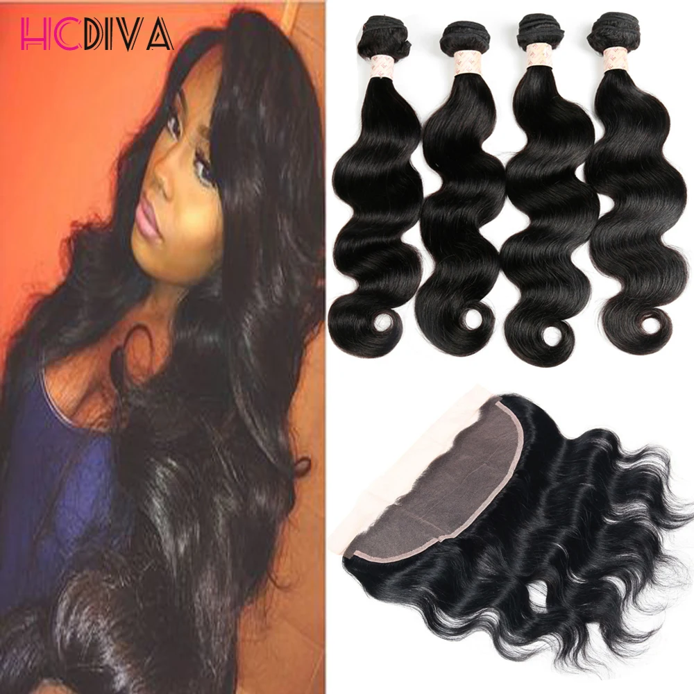 Peruvian Virgin Hair Body Wave 4 Pcs Hair with Frontal Closure Grade 8A Top Quality Lace Frontal Closure with Bundle Body Wavy