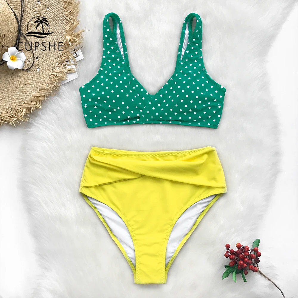 CUPSHE Green Polka Dot and Yellow High-Waisted Tank Bikini Sets Women Boho Two Pieces Swimsuits 2019 Girl Beach Bathing Suits
CUPSHE Green Polka Dot and Yellow High-Waisted Tank Bikini Sets Women Boho Two Pieces Swimsuits 2019 Girl Beach Bathing Suits