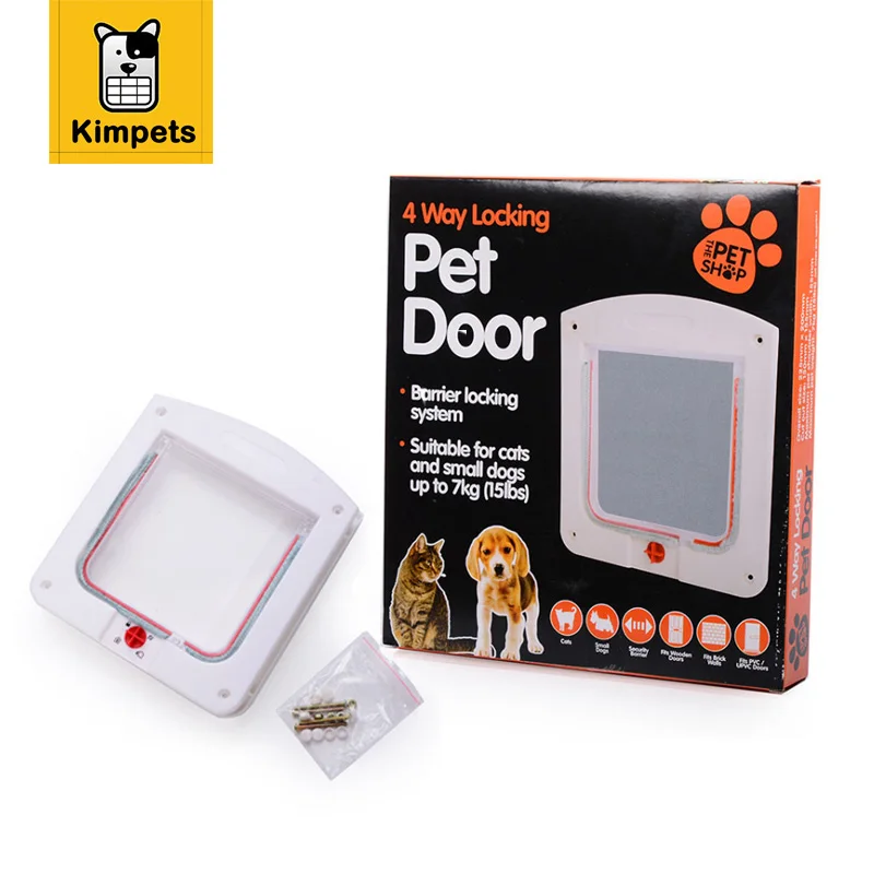 Image Petiybeauty Pet Dog Cat Door Small Pet Animal 4 Way Magnetic Lockable Door Kitty safe Flap Gate White Color L Size Pet Product