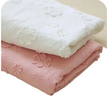 High Quality White/Pink Embroidered Cotton Lace Fabric Floral Embroidery Lace Cloth for Patchwork Sew Dress Skirt Doll