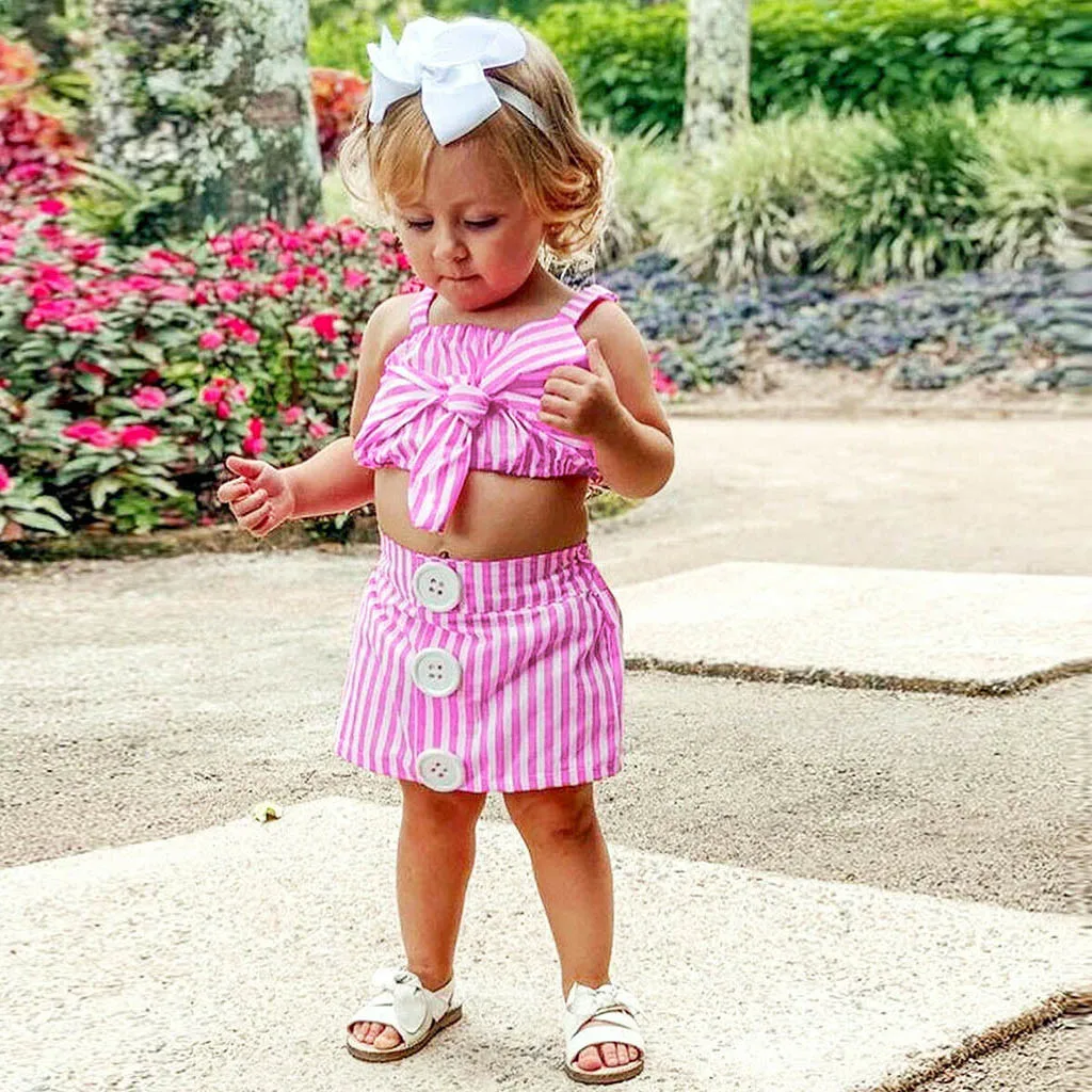 Toddler Baby Girls Sleeveless Off-shoulder backless Striped Bowknot Boob Tube Vest Tops+button Skirts+Headbands Clothes Outfits
Toddler Baby Girls Sleeveless Off-shoulder backless Striped Bowknot Boob Tube Vest Tops+button Skirts+Headbands Clothes Outfits