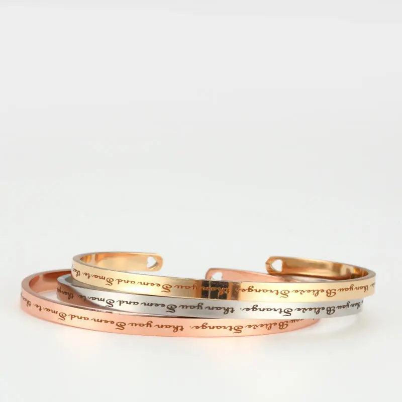 Stainless Steel Bangle Engraved You're Braver Than You Believe, Stronger Than You Seem and Smarter Than You Think Open Cuff
Stainless Steel Bangle Engraved You're Braver Than You Believe, Stronger Than You Seem and Smarter Than You Think Open Cuff