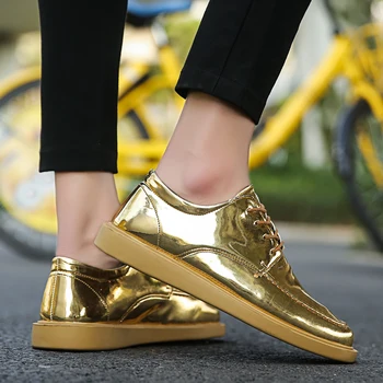 Vogue New Gold Leather Casual Men Shoes Bling Man Footwear Breathable Lace Up Sneakers Shoes For Male Glitter Drive Shoes
Vogue New Gold Leather Casual Men Shoes Bling Man Footwear Breathable Lace Up Sneakers Shoes For Male Glitter Drive Shoes