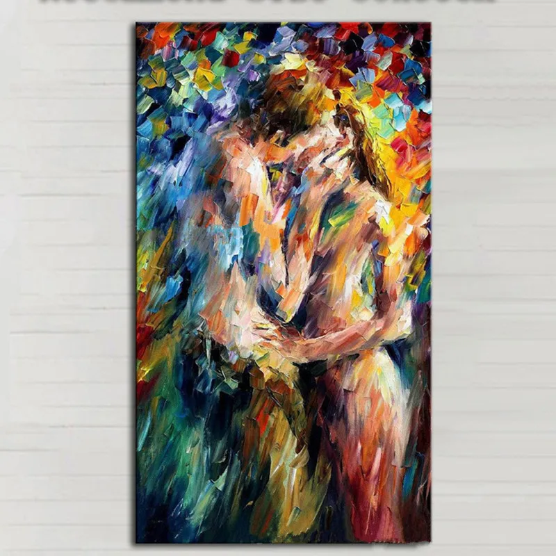 

Hand-painted Nude Oil Painting On Canvas Abstract Wall Art Decor Naked Kissing Couples Acrylic Paintings Palette Knife Picture