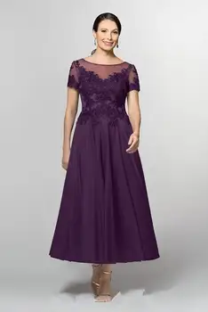 Purple Lace Chiffon A-line Tea Lengt Mother Bride Dresses With Short Sleeves Summer Informal Mother's Wedding Party Dress
Purple Lace Chiffon A-line Tea Lengt Mother Bride Dresses With Short Sleeves Summer Informal Mother's Wedding Party Dress