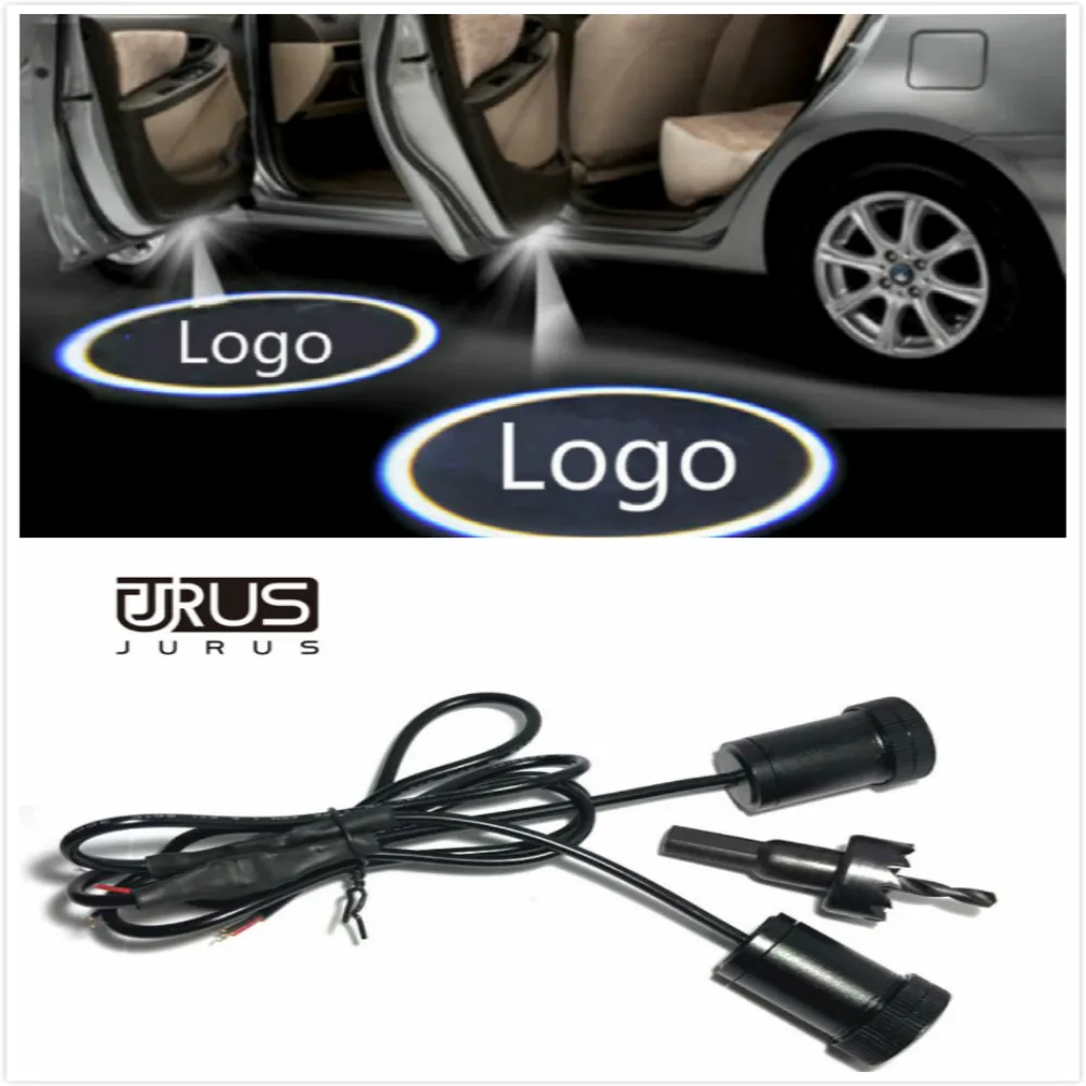 JURUS 2PCs Car Door Welcome Light For Ford For Lexus For Mitsubishi Light courtesy led projector Logo Most cars