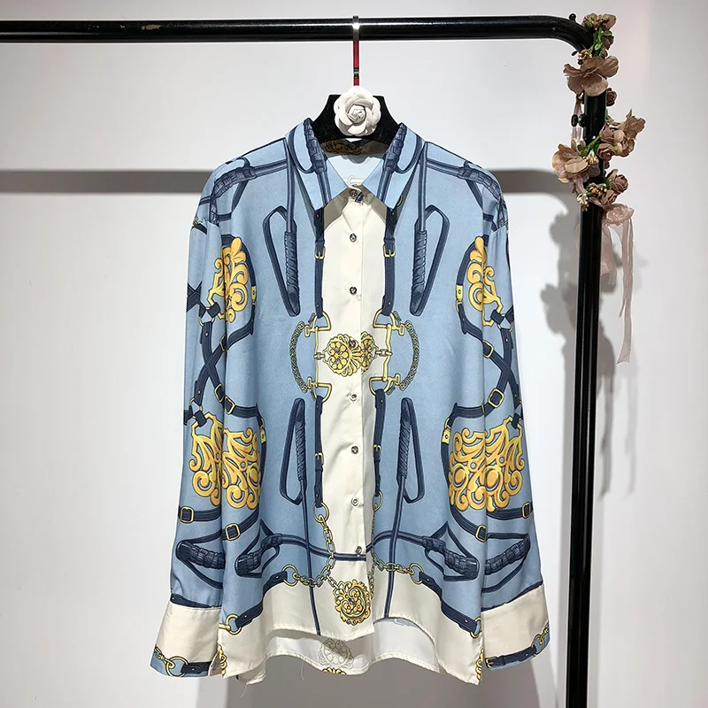 Women's Casual Chain Print Blouse Female Streetwear Long Sleeve Turn-down Collar Loose Shirts Tops Blusas 2019 Spring Br556
Women's Casual Chain Print Blouse Female Streetwear Long Sleeve Turn-down Collar Loose Shirts Tops Blusas 2019 Spring Br556