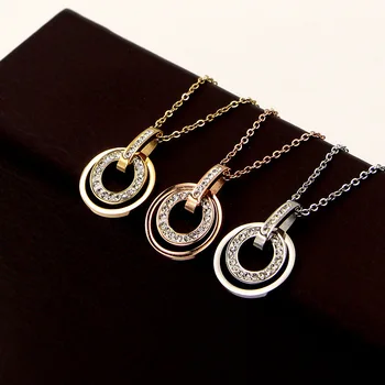 Fashion Stainless Steel Crystal Circle Love Double Round Pendant Necklaces Rose Gold Color Women Female Gift
Fashion Stainless Steel Crystal Circle Love Double Round Pendant Necklaces Rose Gold Color Women Female Gift