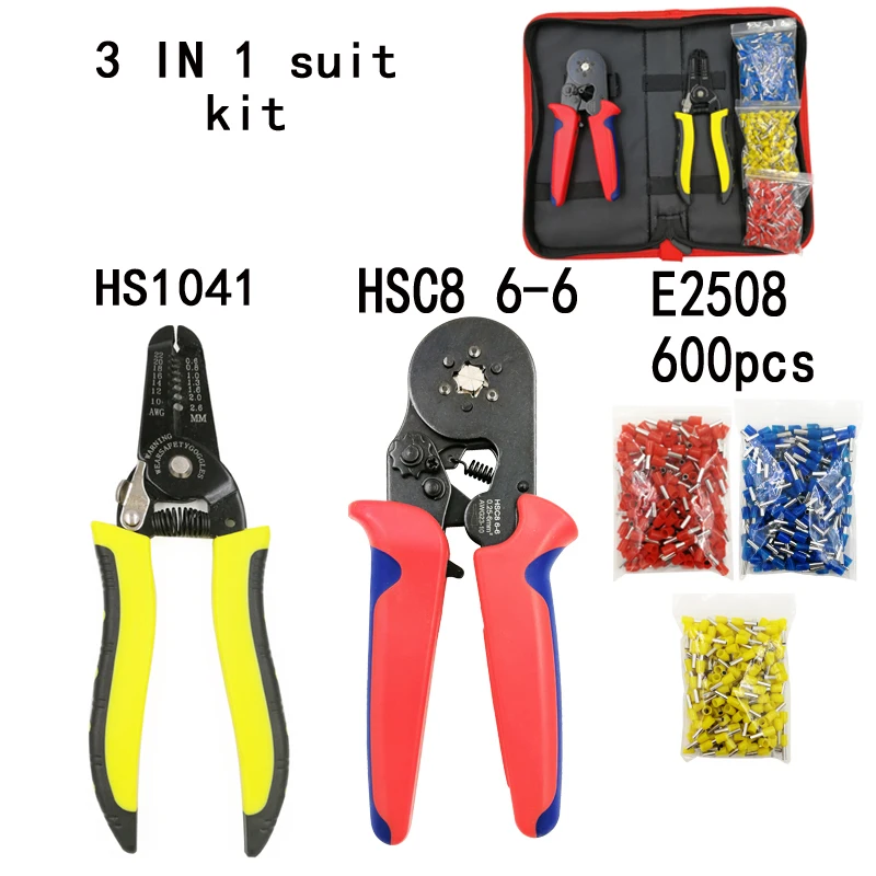 Kit multifunctional stripping cutting wire pliers D1 suit tools HSC8 6-6 0.25-6mm2 pliers for tube terminal 600pcs E2508 tools
Kit multifunctional stripping cutting wire pliers D1 suit tools HSC8 6-6 0.25-6mm2 pliers for tube terminal 600pcs E2508 tools