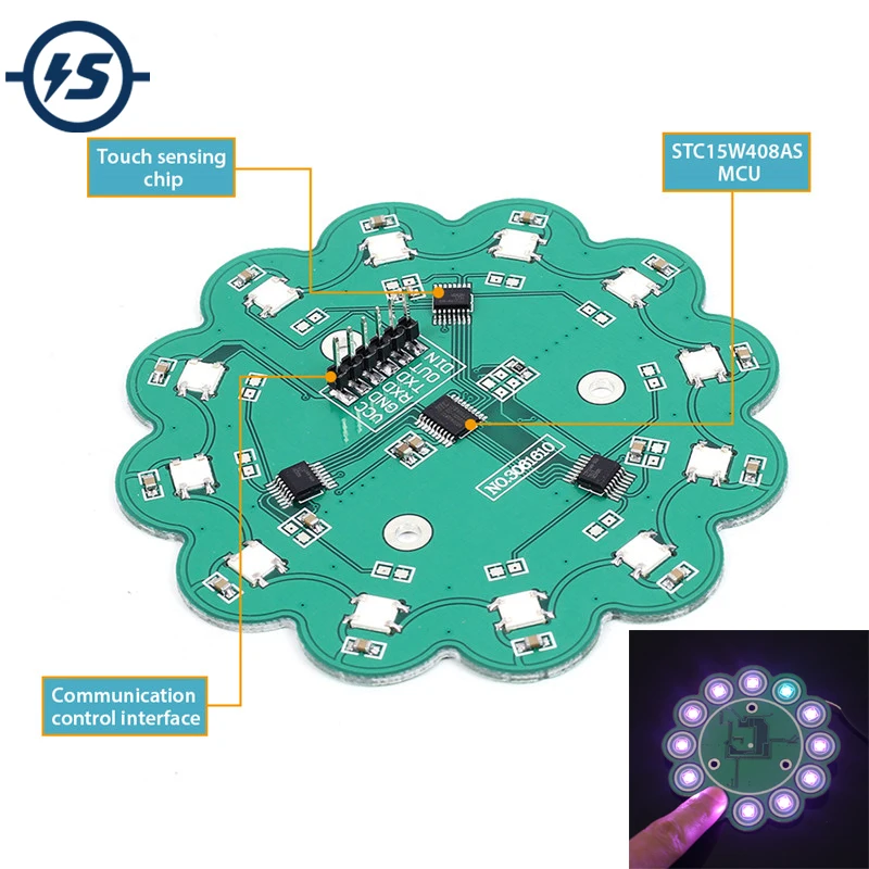 Capacitive Touch Button RGB Full Color LED Flow Lamp Module WS2812B TTP224 for Arduino AVR
Capacitive Touch Button RGB Full Color LED Flow Lamp Module WS2812B TTP224 for Arduino AVR
