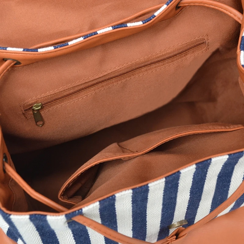 Women Girls Canvas Vintage Striped Rucksack School Bag Backpack Casual Daypack Fashion 8 3TT900155-35