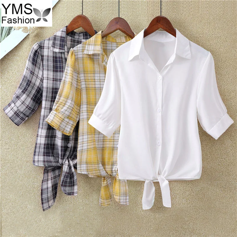 Summer Plaid Print Shirts Casual Short Sleeve Turn-down Collar Ladies Shirt Korean Elegant Office Tops Blusas White Plus Size
Summer Plaid Print Shirts Casual Short Sleeve Turn-down Collar Ladies Shirt Korean Elegant Office Tops Blusas White Plus Size