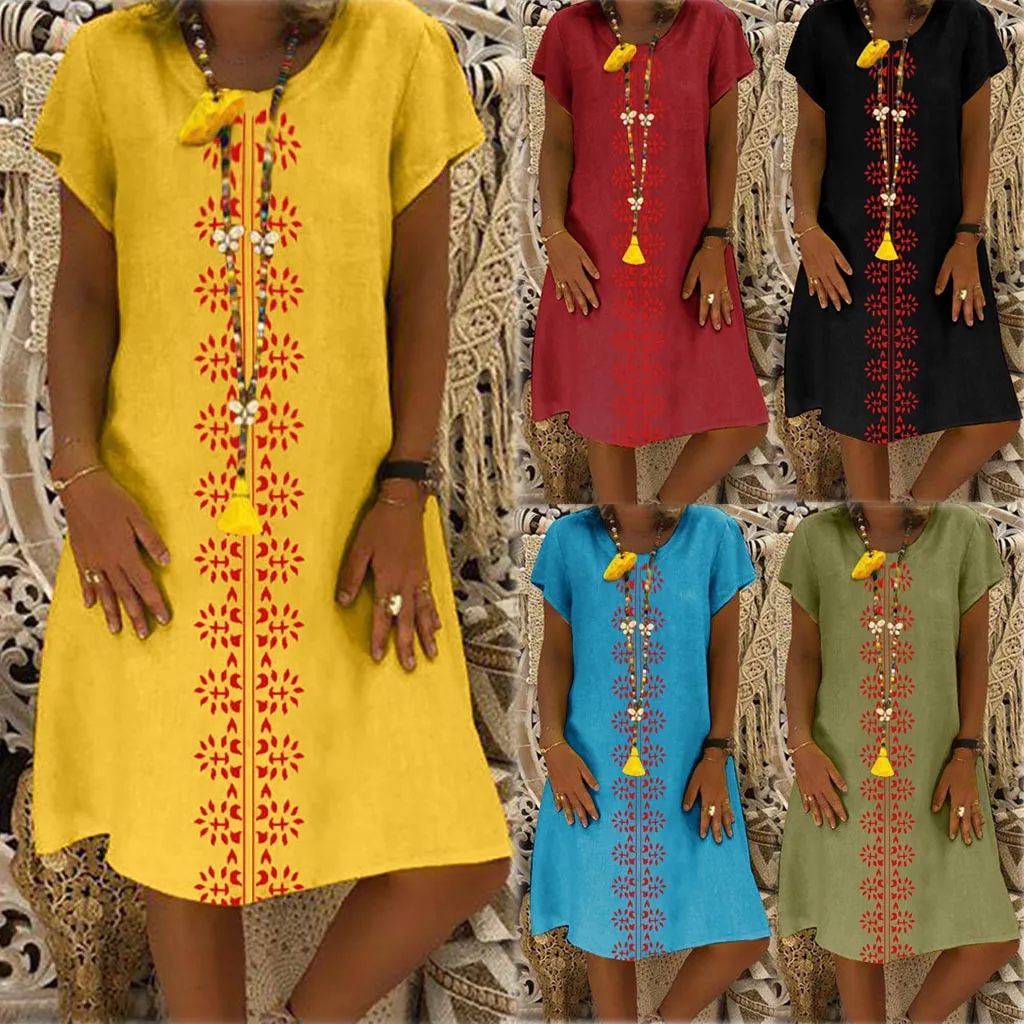 Women Dresses Summer Style O-Neck Printed Cotton And Linen Casual Plus Size Ladies Womens Dress #30
Women Dresses Summer Style O-Neck Printed Cotton And Linen Casual Plus Size Ladies Womens Dress #30