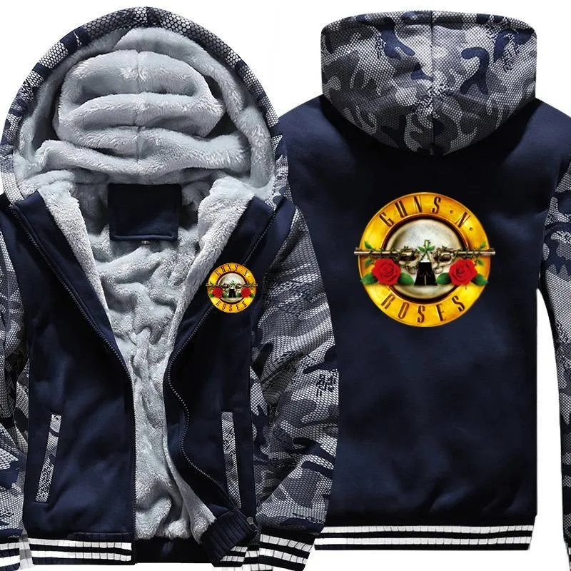 Fashion Rock Band GUNS N ROSES Men Hoodies High Quality Winter Thicken Fleece Zipper Male Army Camouflage Sweatshirts Jackets
Fashion Rock Band GUNS N ROSES Men Hoodies High Quality Winter Thicken Fleece Zipper Male Army Camouflage Sweatshirts Jackets