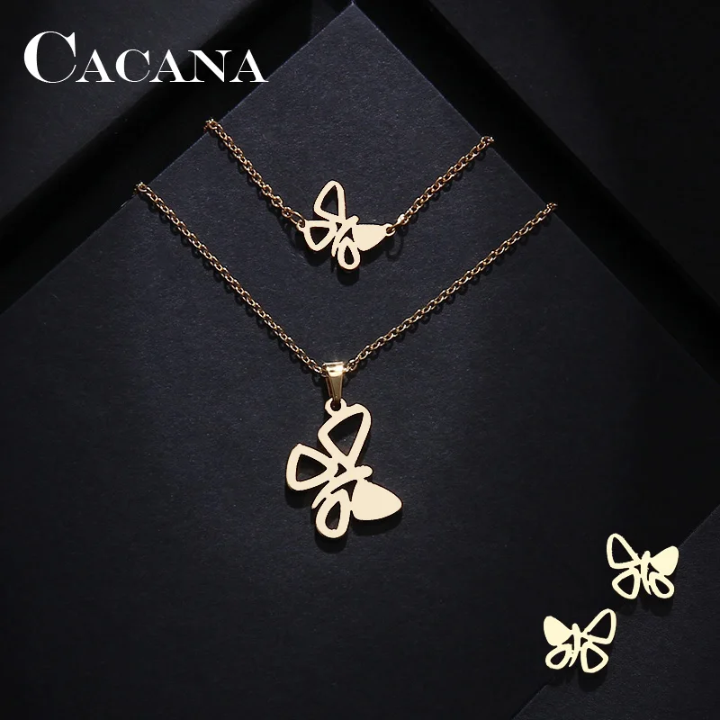 CACANA Stainless Steel Sets For Women Pretty Butterfly Shape Necklace Bracelets Earrings For Women Lover's Engagement Jewelry
CACANA Stainless Steel Sets For Women Pretty Butterfly Shape Necklace Bracelets Earrings For Women Lover's Engagement Jewelry