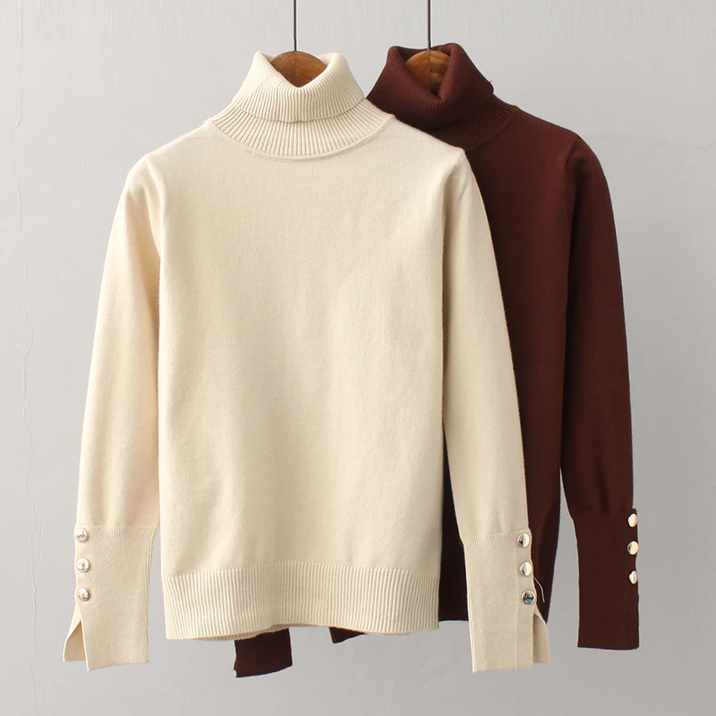 2018 autumn winter new women fashion turtleneck knitted sweater, female elegant casual cashmere pullovers with buttons
2018 autumn winter new women fashion turtleneck knitted sweater, female elegant casual cashmere pullovers with buttons