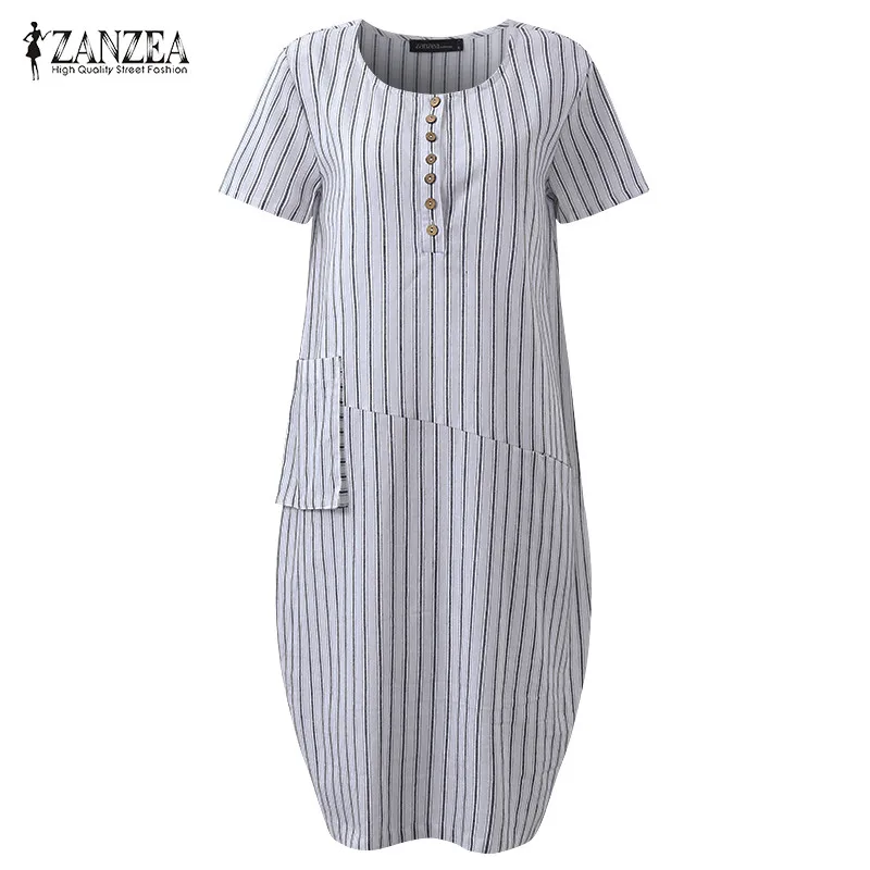 2019 ZANZEA Women Vintage Striped O Neck Short Sleeve Buttons Pockets Baggy Loose Midi Dress Cotton Linen Vestido Plus Size
2019 ZANZEA Women Vintage Striped O Neck Short Sleeve Buttons Pockets Baggy Loose Midi Dress Cotton Linen Vestido Plus Size