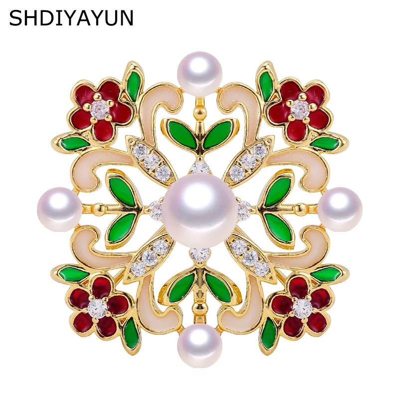 

SHDIYAYUN 2019 New Pearl Brooch For Women Enamel Square Brooches Pins Natural Freshwater Pearl Fine Jewelry Accessories Corsage