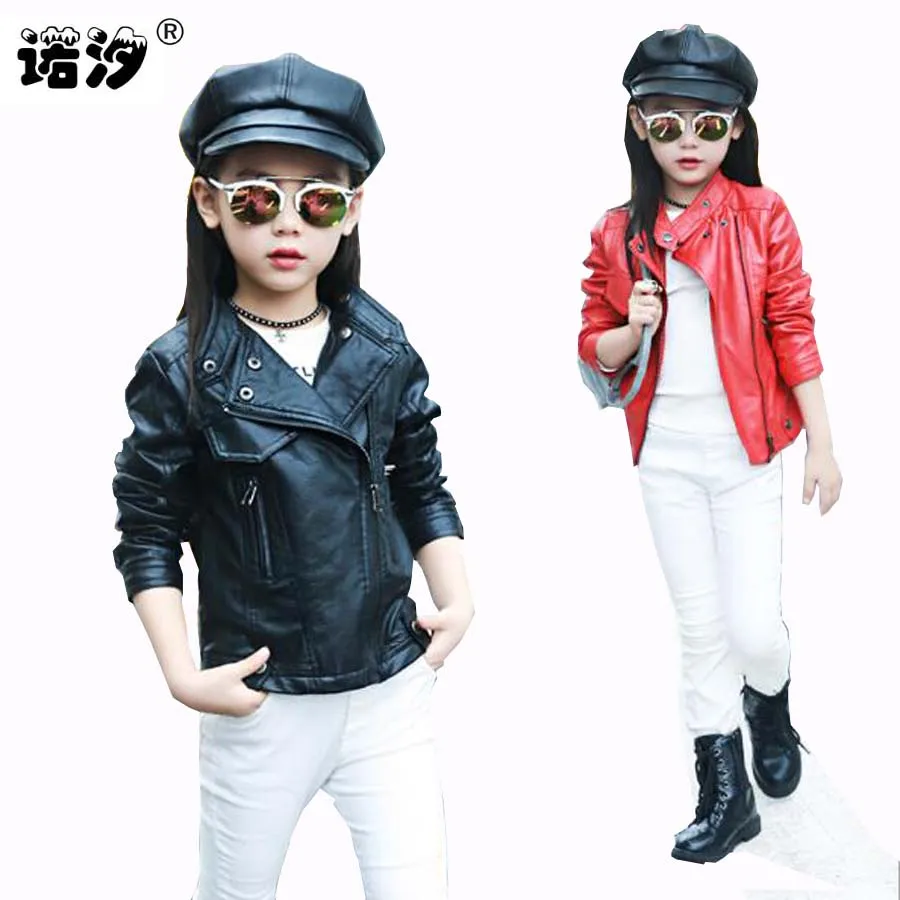 

Spring girls leather jacket 3-13Y children autumn PU coat windbreaker fashion design warm jacket teenage outwear short style