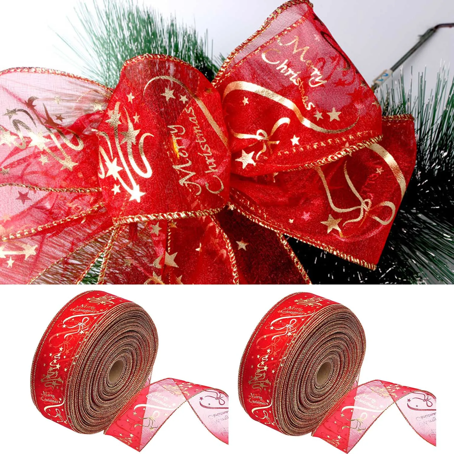 Behogar 2pcs 200cm Merry Christmas Swirl Wired Sheer Glitter Tulle Ribbons Xmas Present Gift Christmas Tree Decorations Supplies
Behogar 2pcs 200cm Merry Christmas Swirl Wired Sheer Glitter Tulle Ribbons Xmas Present Gift Christmas Tree Decorations Supplies