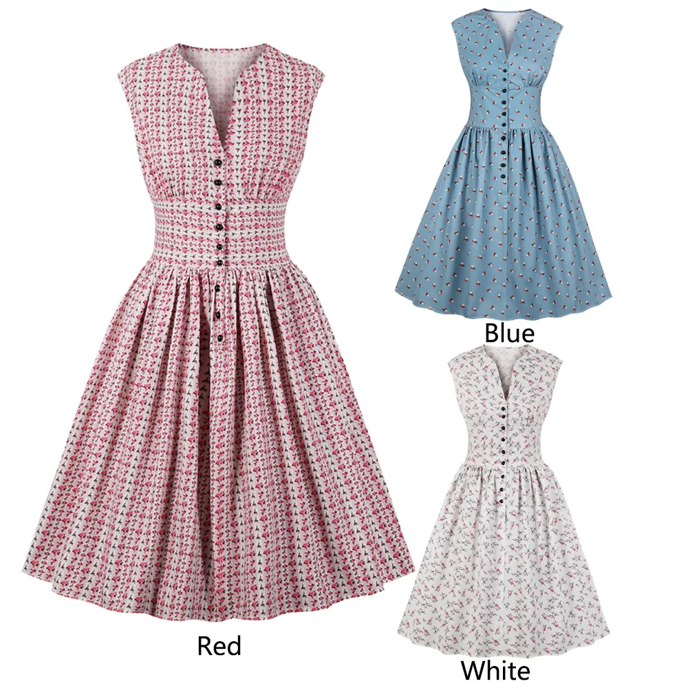 2019 Women Summer Vintage Dress Floral Print V-Neck Sleeveless Pin Up Vestidos Button Fly Evening Party Rockabilly Retro Dress
2019 Women Summer Vintage Dress Floral Print V-Neck Sleeveless Pin Up Vestidos Button Fly Evening Party Rockabilly Retro Dress