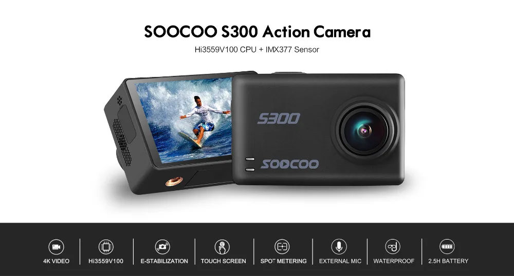 SOOCOO S300 4K 30FPS Sports Camera 2.35 Touchscreen Hi3559V100 IMX377 EIS Wifi External Mic GPS (1)