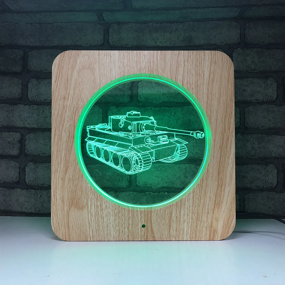 Новый деревянный Танк 3D светодиодный RGB Ночник светильник 7 цветов Изменение