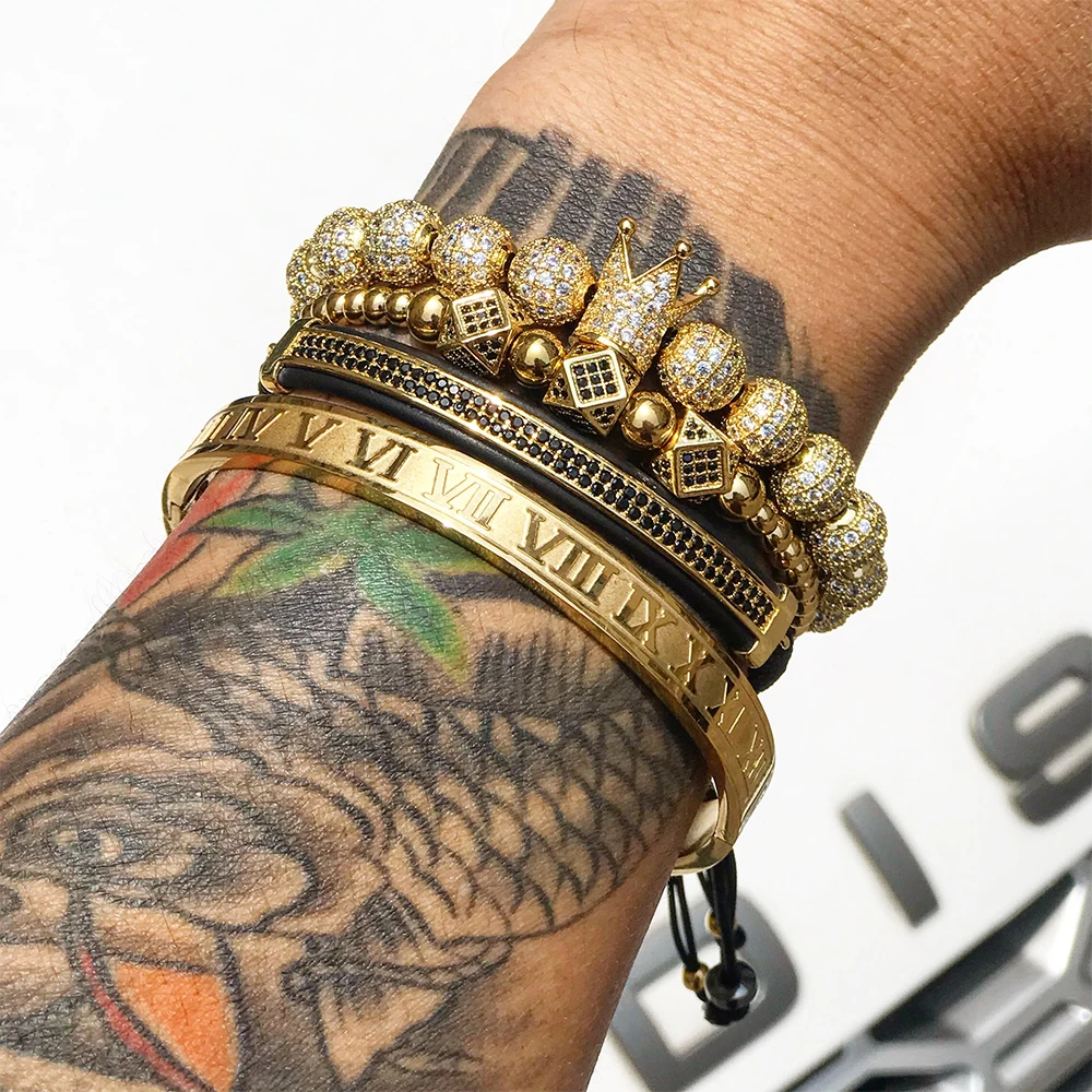 Mcllroy 4pcs/set Gold Bracelet Men Crown Pave CZ Zircon Stainless Steel Beads Braided Braiding Bracelet Luxury Jewelry Dropship
Mcllroy 4pcs/set Gold Bracelet Men Crown Pave CZ Zircon Stainless Steel Beads Braided Braiding Bracelet Luxury Jewelry Dropship