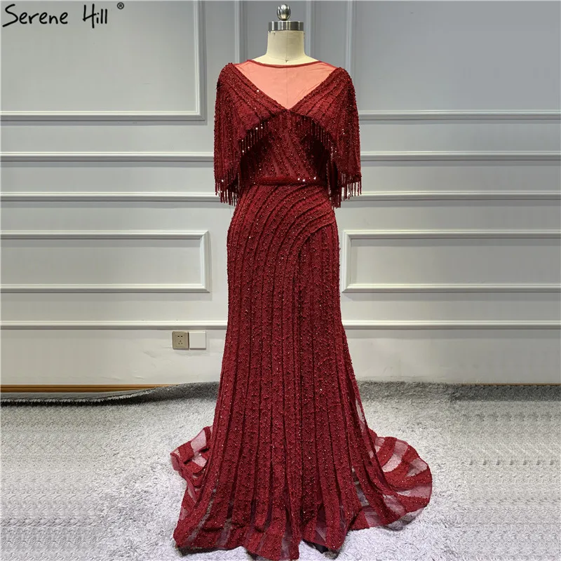 Dubai Design Sleeveless Shawl Yarn Evening Dresses 2019 Wine Red Beading Sequined Lace Evening Gowns Serene Hill BLA60800
Dubai Design Sleeveless Shawl Yarn Evening Dresses 2019 Wine Red Beading Sequined Lace Evening Gowns Serene Hill BLA60800