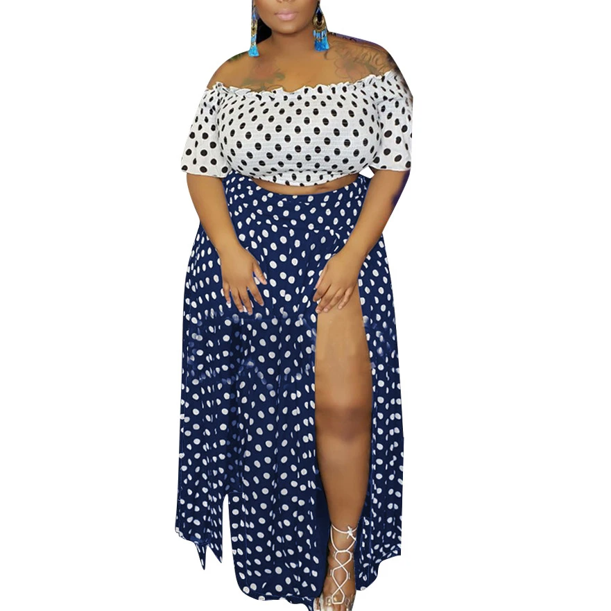4XL Plus Size Off Shoulder Women Two Piece Set Polka Dot Slash Neck Crop Top High Split Maxi Skirt Sets Boho Beach Outfit
4XL Plus Size Off Shoulder Women Two Piece Set Polka Dot Slash Neck Crop Top High Split Maxi Skirt Sets Boho Beach Outfit