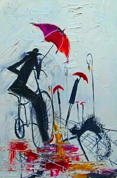 Abstract handmade painting riding bicycle under umbralla on oil canvas for wedding decor and wallpaper, gallery
Abstract handmade painting riding bicycle under umbralla on oil canvas for wedding decor and wallpaper, gallery