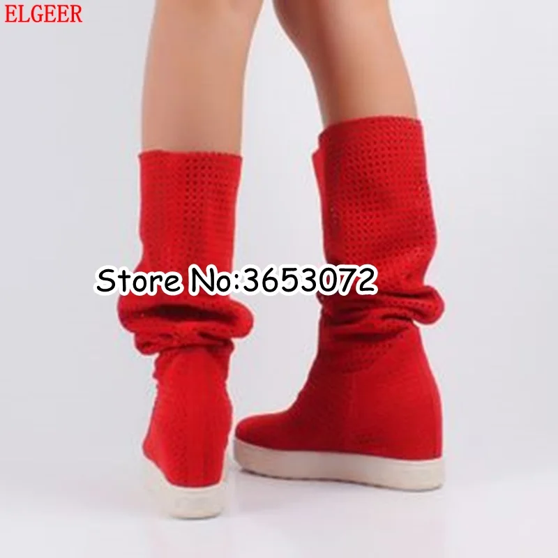 heavy-bottomed leather knee high boots muffin increased martin boots